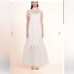 new STAUD Calluna organza mesh sheer ruffle volume maxi dress in ivory